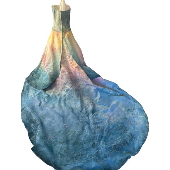 Hand-Painted One of a kind Strapless Beaded Sunset Ombre Gown -Art Couture Sz 6 - Picture 2 of 16